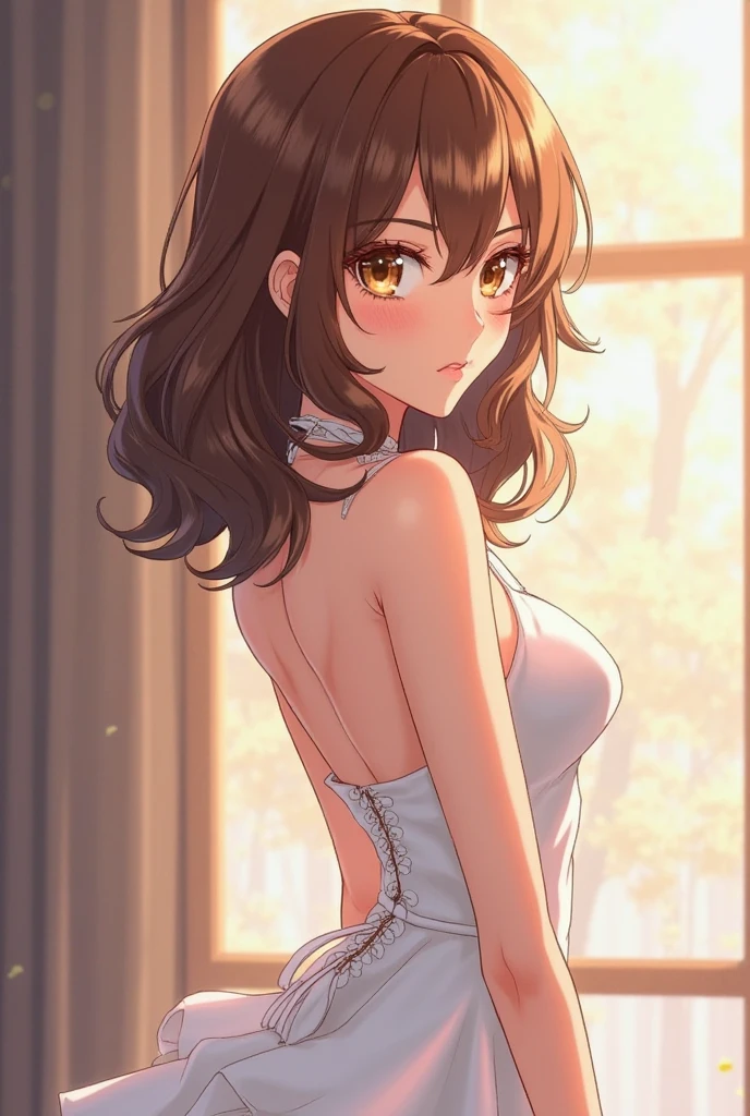 1girl, solo, masterpiece, best quality, high res, highly detailed, (illustration), beatiful detailed eyes, yuigahama yui, single hair bun, glossy lips, light makeup, blush, (glory wall pose:1.2), (picture in a frame), (ass focus), (lace panties), short skirt