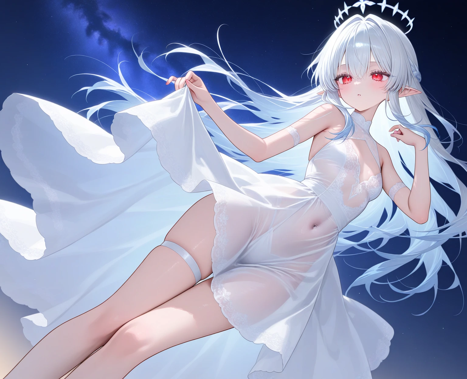 animemanga girl，Long white hair and blue eyes stand next to a small doll, azur lane style, A scene from the《azur lane》videogame, white-haired god, full portrait of elementalist, Splash art anime Loli, Kushatt Krenz Key Art Women, small curvaceous loli, clear outfit design, Anime goddess, Onmyoji detailed art, White Cat Girl