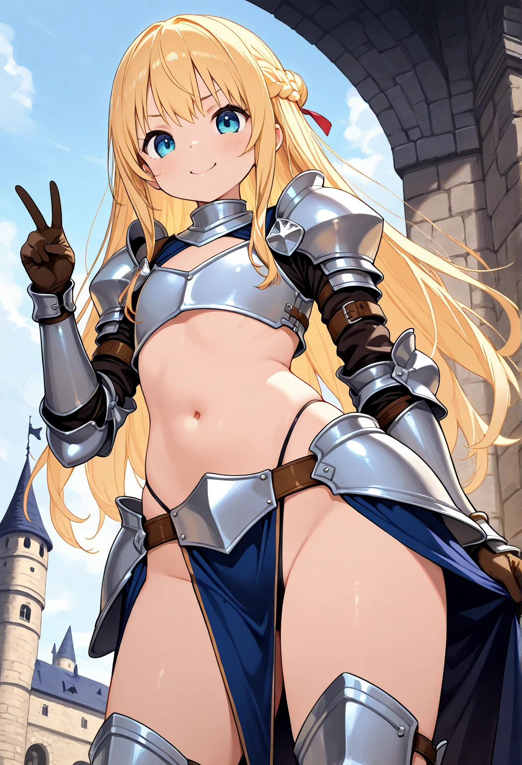 woman.blonde,blondeの長い髪,green eyes,(Black Bikini Armor:1.1),(take a stand sword:1.3),cowboy shot,clear sky