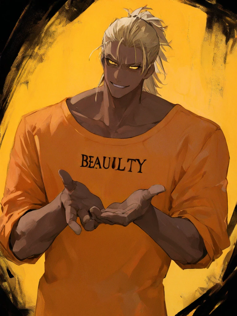 Greasy, pathetic, whimpering, blonde long haired man, has eye tattoos