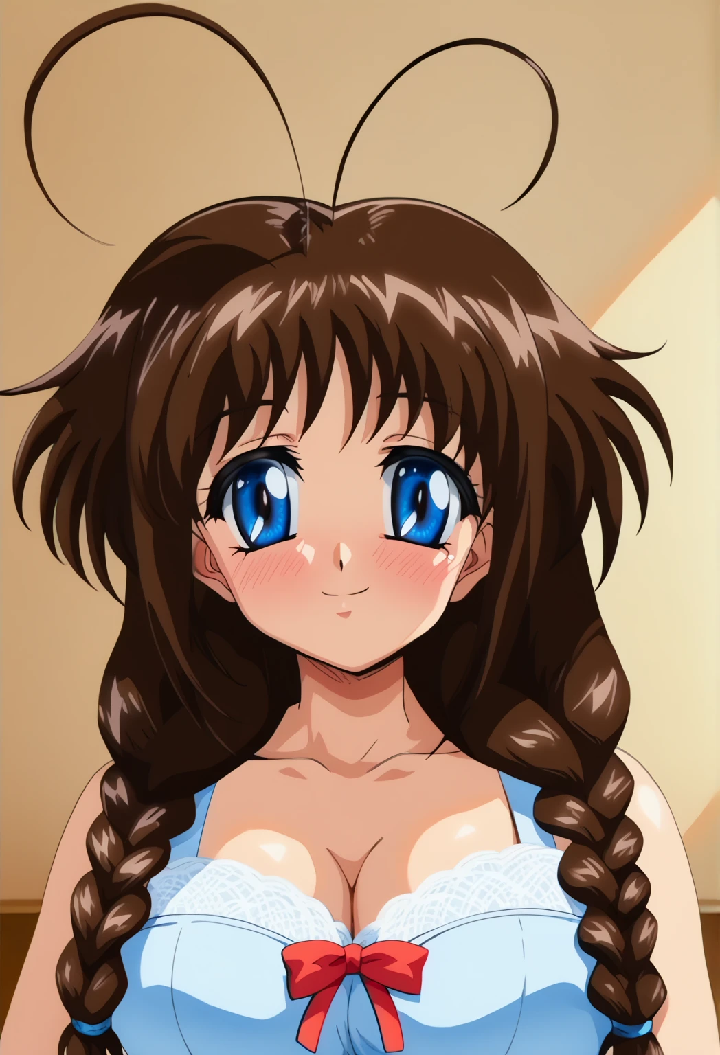 1girl, black hair, solo, twintails, necklace, realistic, jewelry, looking at viewer, smile, lips, brown eyes, long hair, black eyes, portrait, breasts, cleavage, plaid, black eyes, umbrella, looking at viewer, smile, bare shoulders, hand on own chest, hands on own chest, large breasts, lips, makeup, mature female, nail polish, photorealistic  <lora:toshiryoku:1>