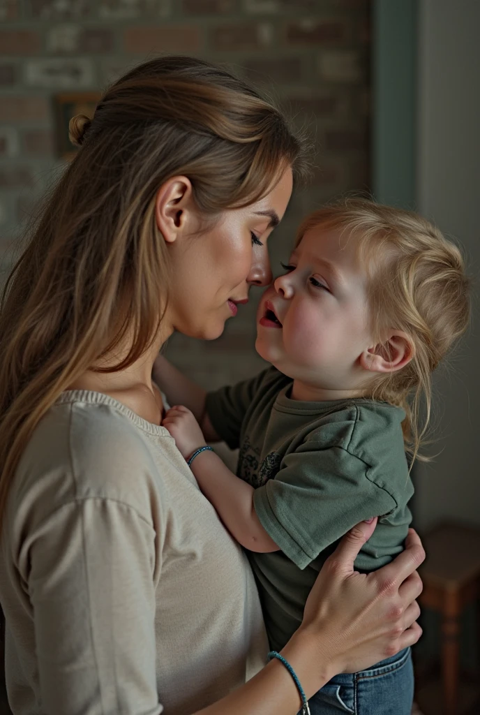 Mom in her 30s,3 year old boy,Mommy holds me,Back view