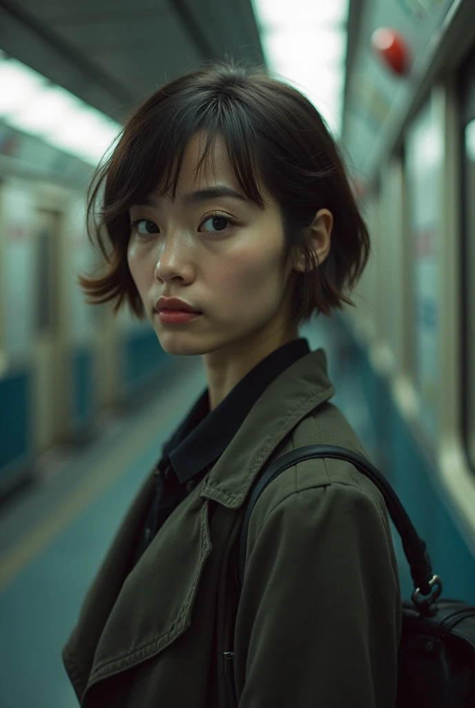 1girl, 21 years old, (realistic:1.3), finely detailed, quality, (masterpiece:1.2), (photorealistic:1.2), (best quality), (detailed skin:1.3), (intricate details), dramatic, ray tracing, photograph, 1920's Handsome Subway station and Friendly Botanical Garden, at Midday, Visual novel, Suffering, film grain, Polaroid, 35mm, Instagram