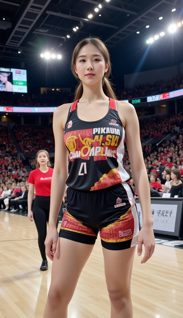 Woman wearing basketball suit
