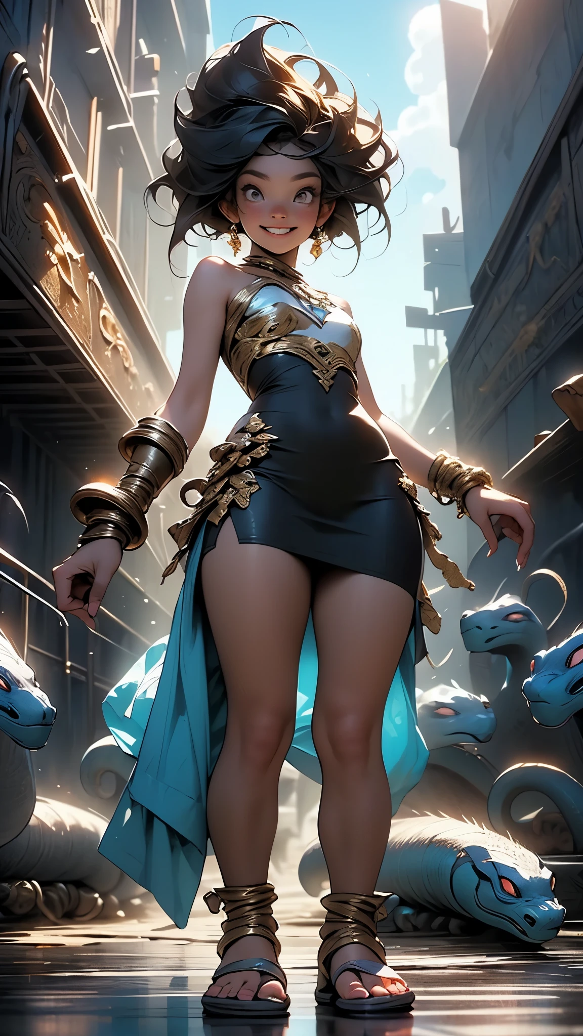 masterpiece, 1girl modelshoot, full body pose, cinematic, dramatic, super detailed and intricate, by koson ohara, by darwyn cooke, by greg rutkowski, by satoshi kon, by greg tocchini, by kaethe butcher, by ashley wood, dynamic lighting, gradient light blue, brown, blonde