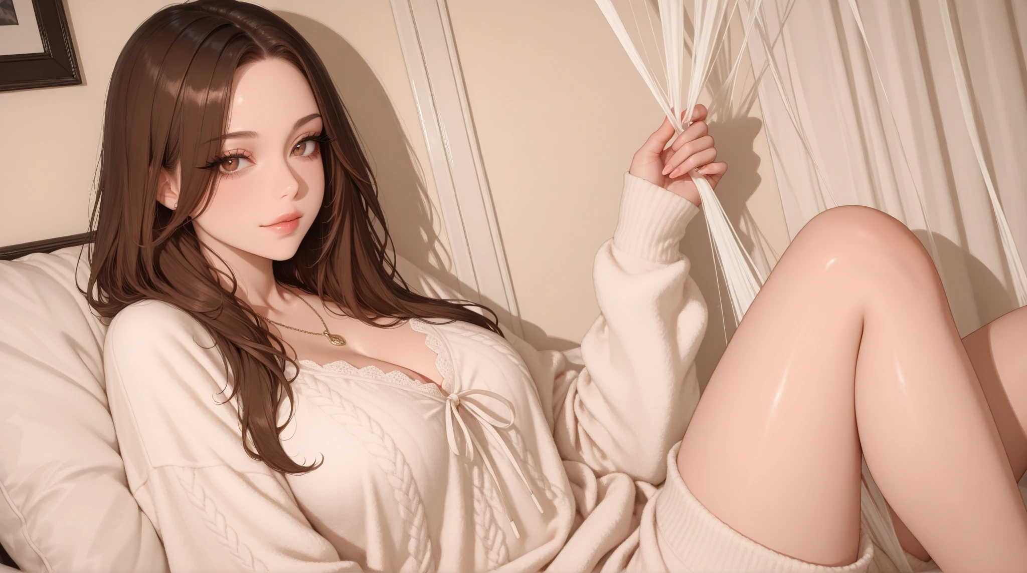 (1girl in:1.3)、photos realistic、Photorealsitic:1.4 Official art、ultra-detailliert、Beautiful and aesthetic、Beautiful fece、masterpiece、top-quality、sitted、Spread your legs、hand behind head、 Colossal tits、lare breasts、spread fingers、no brassiere、no pant、see -through, M-shaped legs,