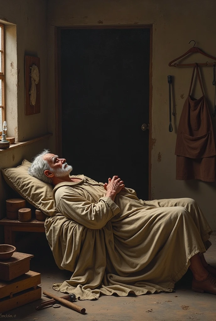 Ancient Israel、Dead body of a man lying、Weathered parchment,Old gown,,History reference,High-quality artwork and details,Realistic portrait style,subtle color palette,vibrant background,Natural textures,Deep Shadows,subtle highlights,Historical accuracy,Attention to detail,Emotional depth and strength,authentic expression,Thought-provoking,Spiritual atmosphere,Ancient sense of wisdom,Deep Impact