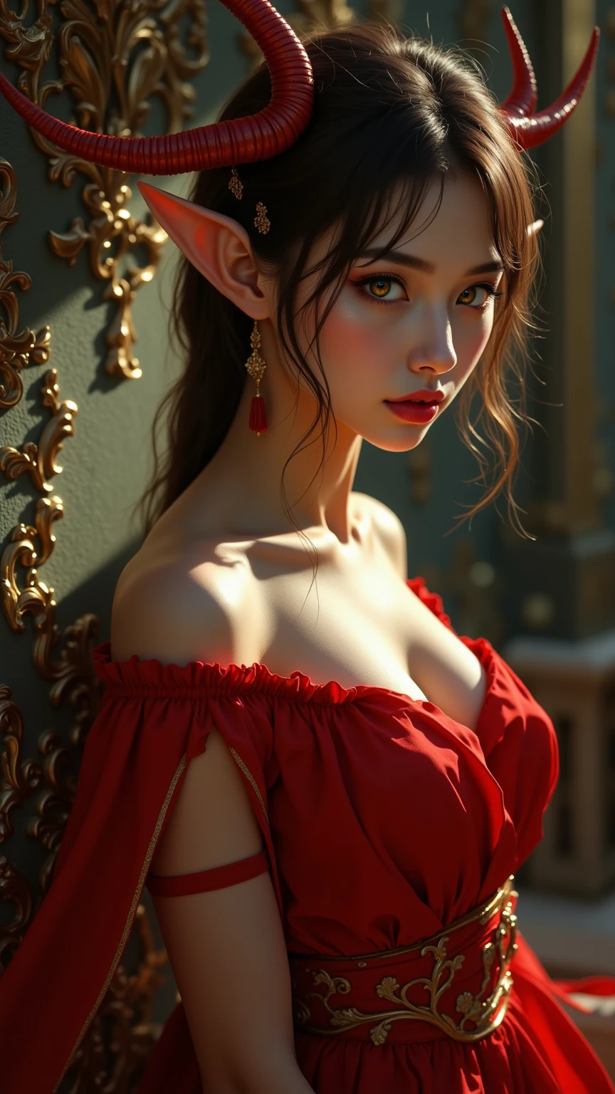best quality, masterpiece, ultra high resolution, (lifelike:1.4), original photo, 1 girl, Off the shoulders, Cinema lighting,Beautiful nipples,A beautiful girl with a beautiful appearance,