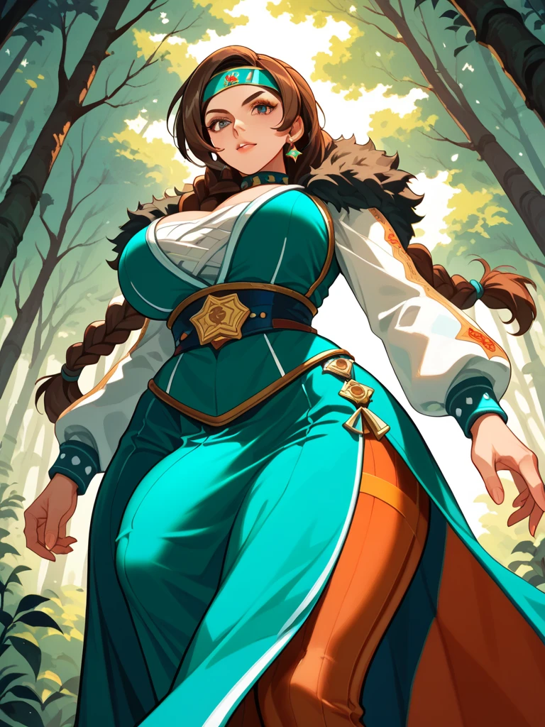 Masterpiece, solo, 1girl, upper body, Kagero, hair over one eye, hair ribbon, yellow scarf, japanese clothes, cleavage, sash, sandals