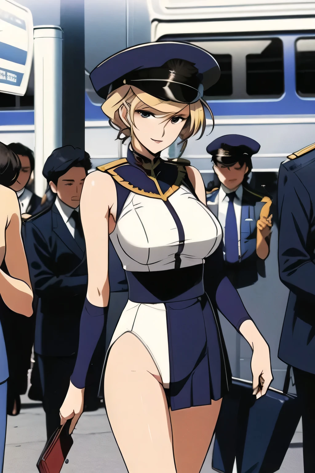 Can you draw blondes,nice smiles,Can you draw a woman looking at a train,can you draw a woman waiting in front of the car in front of you,東京の地下鉄ホームでwaiting for the train女性は描けますか, ,congestion,waiting for the train,fun,Underground railway stations ,The sign hanging on the wall,{{X}},depicts her expression more delicately,walking alone, city tour ,,(((wears casual clothes inspired by tourists))), I have a SLR camera ,(Let's draw a more delicate look),(sleeveless wool sweater),( Pleated Legs,white panties),(That work is enough for one person {X} is very important for work)、 That's enough,frown。unless the job requires it。 {X}、 , An attractive 40-year-old woman takes off her uniform and jumps off, Big black wavy hair, , Big Breasts, Thin Waist , , ,Faces are very important,