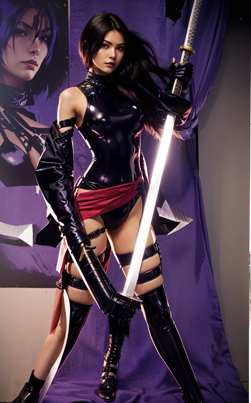 Anime woman using double dagger and have black aura
