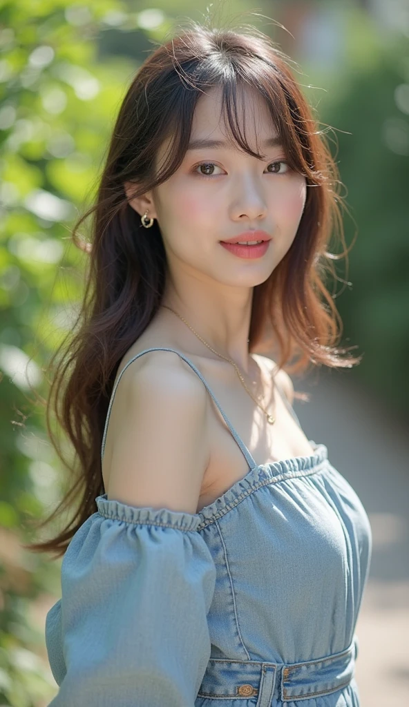 no, Ray tracing, Radio City, Anisotropic filtration, 16,000, best quality, 1 woman, alone, mature, beautiful young woman, ((tie dye pattern)) , Gradient long hair, (((grass field)))、laugh、sunset、((big breasts)) 、