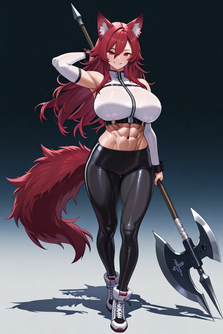 Dog girl, fantasy race, large breasts (H size), chain bikini, hellhound, dark skin, flame hair