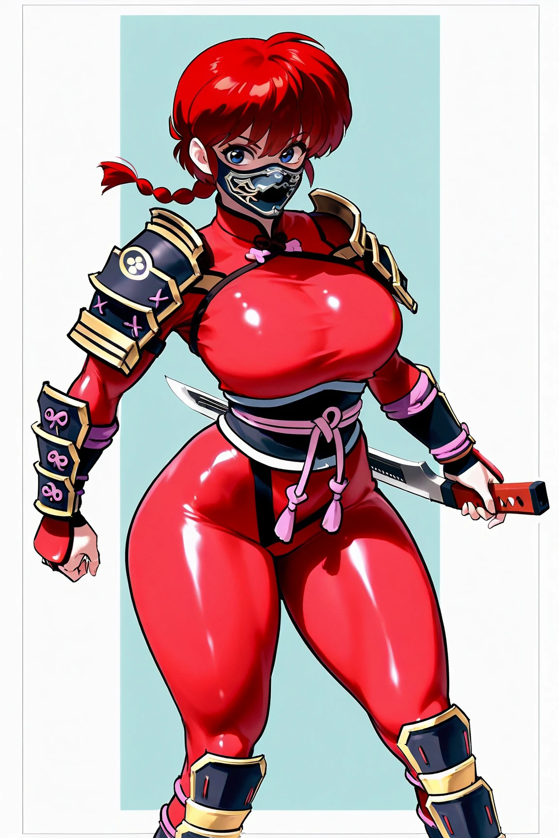 masterpiece,best quality,extreme detail,8k,<lora:Taki-10:0.8>,taki2,1girl,solo,breasts,large breasts,black hair,gloves,brown eyes,ponytail,fingerless gloves,armor,lips,bodysuit,sandals,shoulder armor,fishnets,skin tight,tabi,ninja,shin guards,