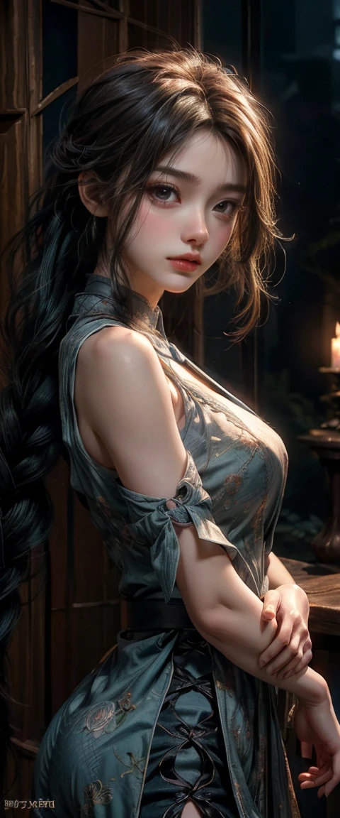 (best qualtiy)), ((tmasterpiece)), (the detail:1.4), 3D, A beautiful cyberpunk female image,HDR（HighDynamicRange）,Ray traching,NVIDIA RTX,Super-Resolution,Unreal 5,Subsurface scattering、PBR Texture、post-proces、Anisotropy Filtering、depth of fields、maximum definition and sharpness、Many-Layer Textures、Albedo e mapas Speculares、Surface Coloring、Accurate simulation of light-material interactions、perfectly proportions、Octane Render、Two-colored light、largeaperture、Low ISO、White balance、the rule of thirds、8K RAW、High split clothes，Split cheongsam，Bare shoulders，Bigboobs，Lace edges，Tender powder（natta：1.7）， jpn， toyko， CityView， In front of the window， Stand under the gaze， Outfit in black，Yellow collared shirt，Black and red tights，skin_tight，Black legs，black pantyhoses，Side_boob， brunette color hair，long whitr hair，By bangs，yellow-eyed，putting makeup on，lipsticks， 1个Giant Breast Girl，20yr old，a mature female，Beautiful Finger，Beautiful long legs，beaturiful body，beautiful nose，Beautiful character design，perfect  eyes，s the perfect face， looking at viewert， NSFW，offcial art，the Extremely Detailed CG Unity 8K Wallpapers，Perfect lighting，extremely colorful，Bright_Front_face_Lighting， （tmasterpiece：1.0），（best_quality：1.0）， 超A high resolution，4K，hyper-detailing， photography of， 8K， HDR， A high resolution， hoang lap：1.2， Kodak Portra 400， filmgrain， The background is blurred out， bokeh：1.2， Lens glare， （vibrant_color：1.2） （big breasts beautiful，large_Breasts：1.4）， （beautiful_face：1.5），（narrow_waist），Transparent packaging，Lace edges，Lace seduction，show legs，Superskirt，Long legs，upper legs，Bigchest，hugebreast，Split skirt，Pink lace trim，Cocked buttocks，Bigchest，Big breasts，Very large breasts，High split cheongsam，Coquettish type，enchanted，Shy，Bigchest，The chest is large，Chest leakage，Big Tits，Large breasts，seductiv，Tall and tall，White skin and beautiful appearance，white color hair，Milk fat buttocks，fat hips，Large hips，nakeness，Nothing worn，The clothes are particularly short，open waist，Tong，T