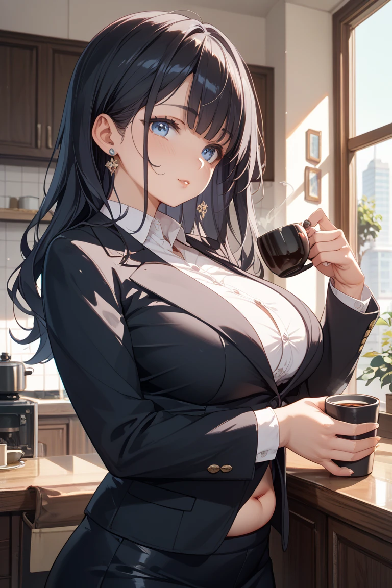 ((Masterpiece)),(超A high resolution),(ultra-detailliert),Anime at its best,Her room is meticulous and detailed, ((1人の女性),open-shirt,White underwear,Slim body),((mug cup:1.1)),Fancy Goods