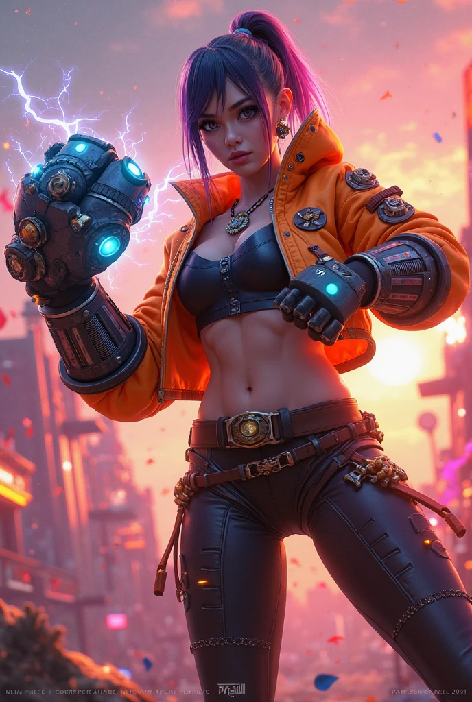 (master part,best quality,ultra detalhado,ultra high-resolution,Antecedentes detalhados),((Cyberpunk)),((cor plana)),((colorido)),(1girl),piloto,Capacete de pilotoo,Jaqueta pilotoo,Olhando para o Viewer,sozinho,parte superior do corpo,fundo colorido,alto contraste,cores contrastantes,cowboy shot,