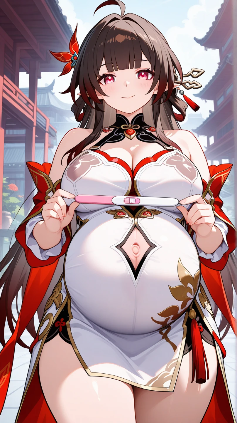 Fat, chubby, large belly, pregnant, obese, very fat, yanfei, big belly, very fat, large stomach, chubby (best quality, masterpiece), thanksgiving, wearing sweater, grabbing belly, sitting down, table with of food, table tons of food, lots of food, holding belly, table with food, sitting, wearing sweater, Christmas, Holiday, Christmas cookie, yanfei from genshin impact