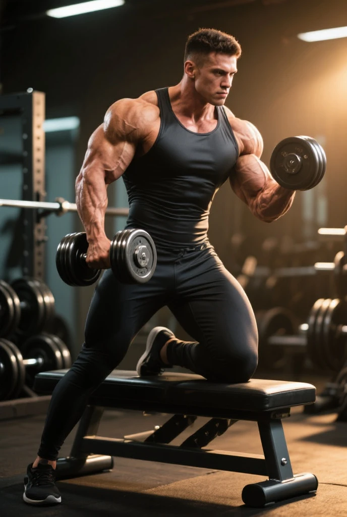 An image of Gym rat doing a heavy bench press with the gym crowded in the background.,original,He looks russian with big musclea. Very ripped. Zero fat. , male
