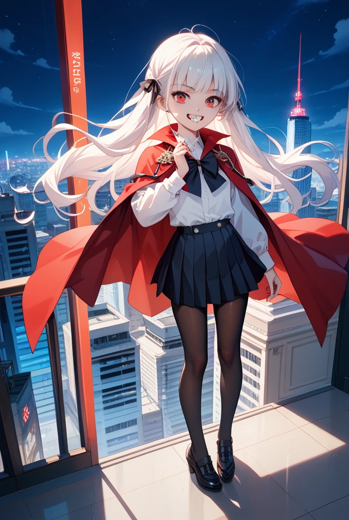 quadratic element，s girl，Superskirt，a sailor suit，black lence stockings，Flushed complexion，Sit on your knees，white color hair，red color eyes