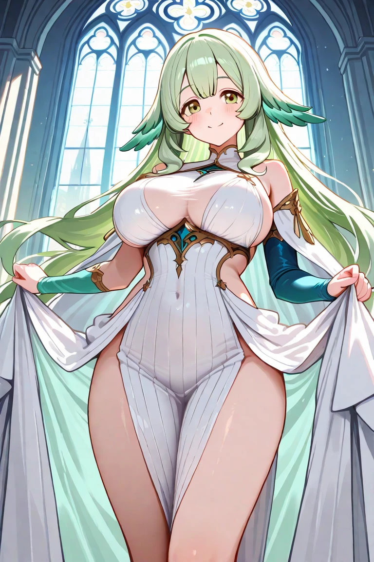 beautiful woman，Folk Girl，long green hair,Wear a rococo ball gown and look elegant. Decorated with a long, fluffy skirt.,Beautiful rococo style evening gown with amazing details. Complete with a long skirt with large ruffles.，countryside，countryside，beautiful scenery，European Middle Ages，smile with teeth，forehead，forehead exposed，very big breasts，ear nipple ring，side waist slit，tightitt，((side chest))，Lace panties，Panties，((big tits))，(pubic bone)，(Hold your hands on your chest.)，(Elf Princess), rift, visible chest, Show your breasts, open chest, I see bulging nipples,,(((large areolae:1.4,pink,The nipples are clearly visible...))),Navel drive,dance,dance
