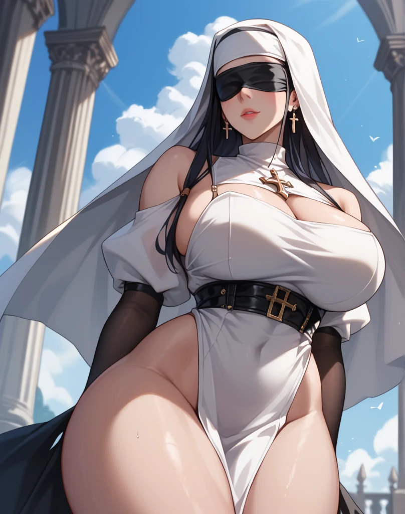 She is a towering figure of a woman, with a commanding presence that leaves an indelible impression. Her shimmering dark brown skin is a testament to her regal heritage, as it gleams in the soft light casting an allure that is impossible to ignore. The curvaceous goddess that she is, her hips and derrière are generous and firm, a reminder of the earth's fertile bounty.
Despite her attire, the cloistered confines of a nunnery could not fully conceal her allure. Her habit, though modest, had been custom-tailored to her voluptuous form, betraying a daring sensuality. Her ample