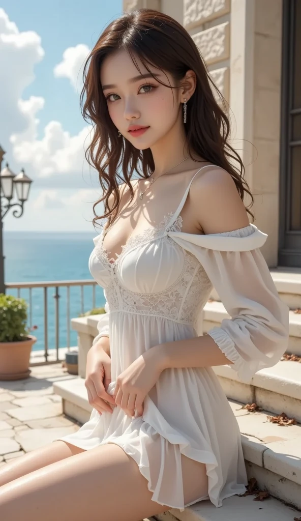 top-quality、masterpiece、ultra res、a beauty girl、night seaside、cute girl face、party dress、is wearing dress、full bodyesbian、Famous actresses of Japan、very beautiful face、A sexy