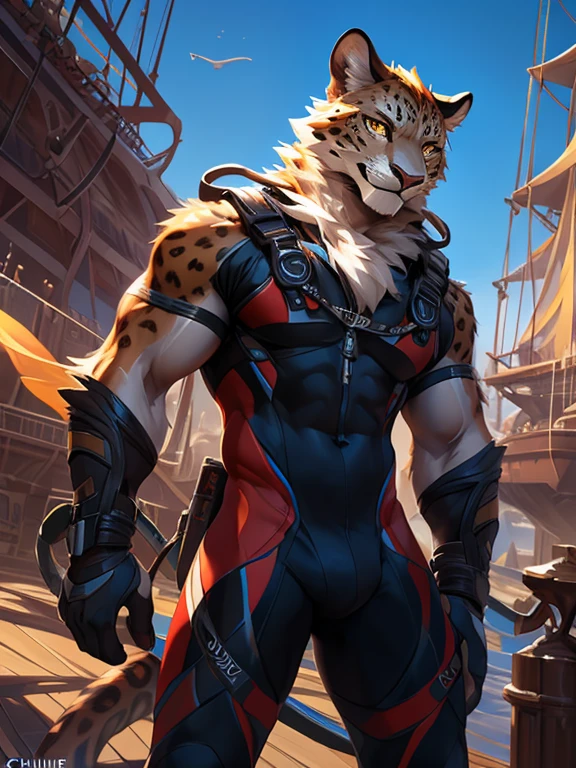 4k, ,8K, A high resolution, best quality, perfect colors, perfect shadows, perfect lighting, posted on e621, (by Chunie, by canyne khai, by t.y.starale), male, furry, Tiger anthro, solo, yellow eyes, (Realistic eye details 1.2), on the ship, wearing wetsuit, diving goggles on the head, Full body like, Slim body, dramatic lighting, soft lighting, day, highly detail, Hair coiled, delight, Standing up position, cool pose charm, Abstract beauty, centre, Looking at the camera, Facing the camera, nearing perfection, Dynamic, highly detailed, illustration, (Realistic background), ((Bonifasko lighting)), (Detailed eyes), perfect pupils, detail eyes, detail fluffy fur, (seductive face:1.2), fit body, Looking at the camera,, fit body, perfect male figure, Detailed fur, Detailed face, Perfect face, Detailed background, (Complex), (Super Detail), (Ultra Clear), (Best Quality)