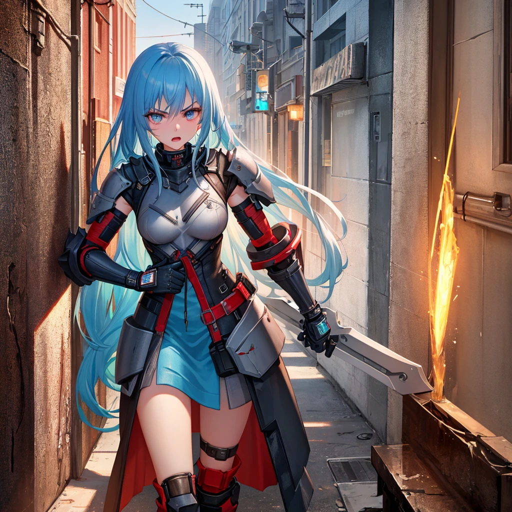 最high quality、best image quality、masterpiece、girl((20-year-old、 By becoming、vest bust、medium bust,wide open breast tea、shining eyes, light blue hair、long hair、thin,highest valley、ponytail、action of looking up、bandage、black dress、long skirt、Rear view、emphasize the buttocks)),high quality、beautiful art、background((Gorgeous castle、Rain of blood))、Flight、debris flies、Depth of written boundary、movie、visual art、perfect art、8k,genuine、
