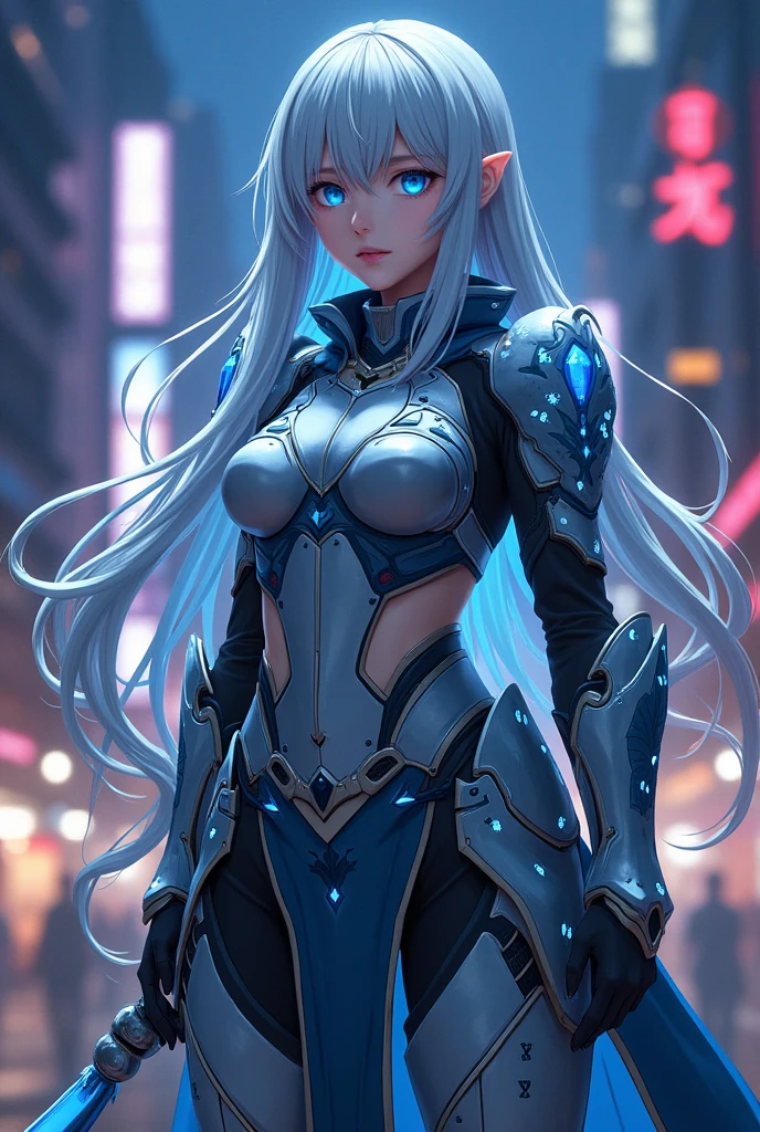(best quality,4k,8k,highres,masterpiece:1.2),ultra-detailed,realistic,physically-based rendering,vivid colors,cyberpunk sexy blonde elf wizard,neon lights,cityscape,leather outfit,goggles,glowing tattoos,electric blue hair,futuristic staff,mysterious aura,technological enhancements,magical spells,nighttime scene,high-rise buildings,flying cars,artificial intelligence,advanced cybernetics,gritty atmosphere,steampunk elements,enchanted forest,enchanted runes,symbolic tattoos,glowing eyes,metallic accents,blurred background,wind blowing hair,confident expression,emerald green eyes,magical energy flowing,enchanted potions,electric blue lighting,smoky/dark atmosphere,interactive holograms,urban decay,grunge textures,mystical creatures,hovering objects,laser beams,meticulously detailed armor,electric sparks,ancient ruins,nightclubs,thrilling adventure,dark alleyways,futuristic technology,jaw-dropping visuals,exciting action