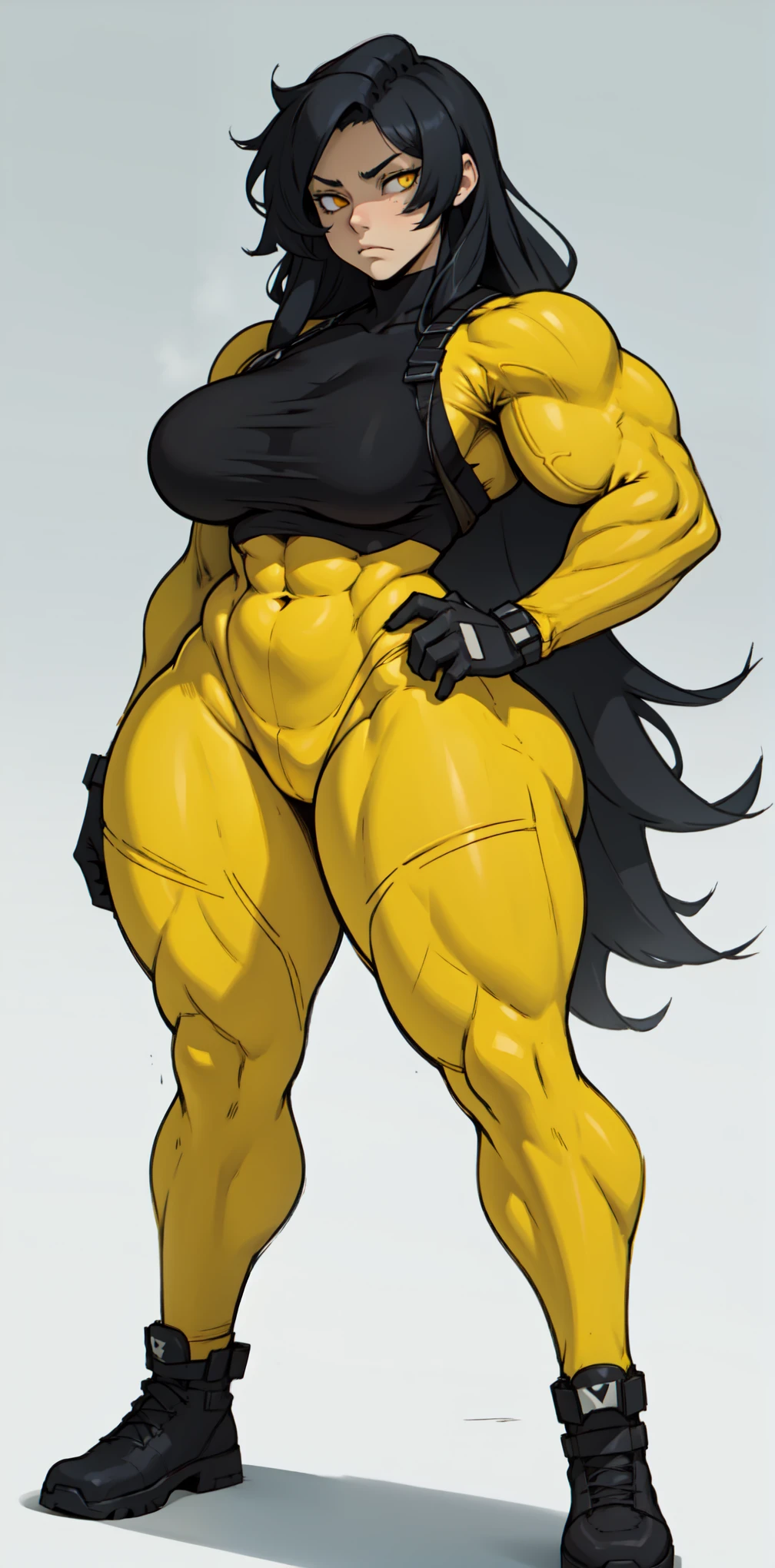(forest, nighttime), solo, ((((1 girl)))), very long hair, black hair, angry, yellow eyes, (((((muscular))))), (huge tits), (thick thighs), (wide hips), pale skin, (elf), standing, slick hair, ((NSFW)), (((accurate anatomy))), ((wide hips)), (((Huge breasts))), ((long legs)), (((Massive Female Bodybuilder))), ((((Muscular Legs)))), (((((Huge Muscles)))))