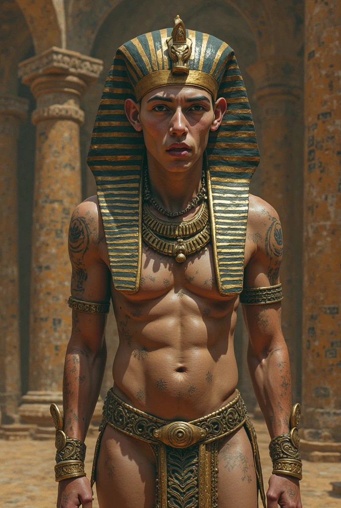 Pharaoh , Attractive, ((musculature)), AS-Adult,16k resolution , ultra-high clarity , hyperrealism, uhd , handsome , full length shot (fls) , egyptian , gold accessories , sexy , big thighs , nsfw , eroticism , puffy nipples