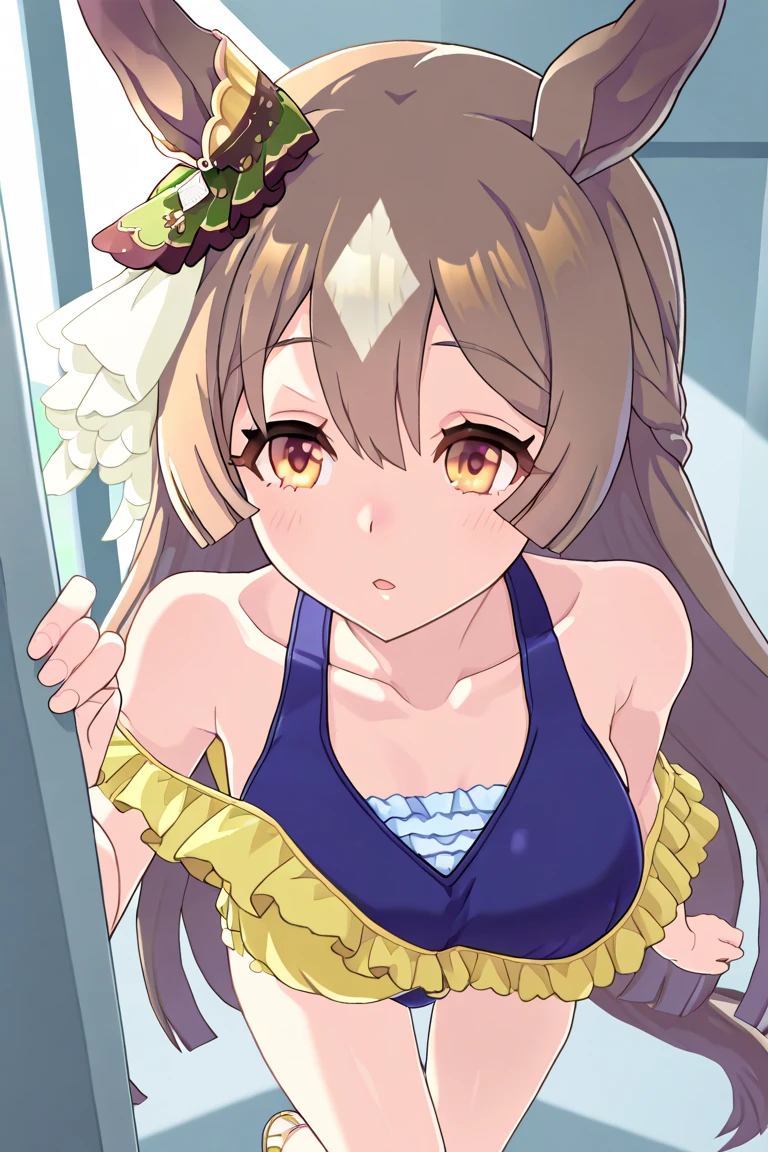 1girl,satono diamond\(umamusume\),{{blue archive}},{{{{{torino aqua_style}}}}},[ogipote_style],{{sincos_style}},official art, solo focus,thighs,anime visual,glossy skin , emphasizing sensual and appealing appearance,highly detailed,best quality,clear lines,large breasts, bangs, collarbone, anime visual of a cute girl,anime best girl, bangs,(navel :1.3),(standing :1.2), breasts, Emphasize the minimal and revealing nature of their bikinis ,official artwork,white bikini,shiny skin,happy,fun,navel,standing upright,(high exposure :1.3),only bikini,sexy,official artwork, high detailed official artwork, breasts, open mouth,bikini,white bikini,beach,smile,naughty face,seductive smile,white background,horse ears
