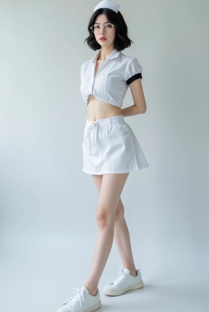 (((Small))),masterpiece, highest quality, High resolution, wallpaper, Realistic, Bright lighting, Professional Lighting, Face Light, Smooth lighting, Japanese Girls, ((Whole body 1.4)),Are standing, cute, smile, beautiful girl, gravure, sexy, so beautiful, Beautiful Skin, Beautiful and detailed、Detailed face、slim、Moderate, short hair, Blonde Hair, Brown Eyes, View your viewers,Nurse Costume,mini skirt,squat,White Bra, Panty Shot,White panties,Sunny Flower Park,Small,
