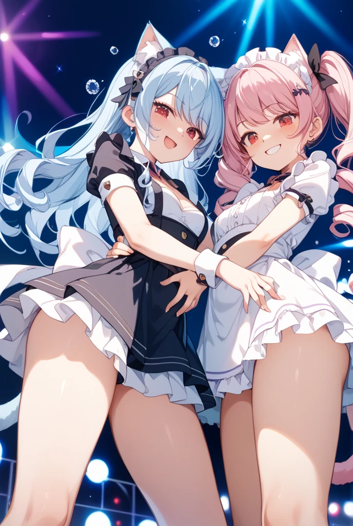 (8k, 最high quality, Tabletop:1.2)、Ultra-high resolution、Adorable、最high quality, beautiful, Absurd,((Two Girls, twins)), semi-long, Pink Hair, Aqua Hair, Pink Eyes, Aqua Eye, Open your eyes, Pale skin, , Hair Ribbon、 , (cryin) ,Cute Characters, Most detailed, high quality、(missionary, 2boy, penis, lying, vaginale, ass pov, sex, nsfw)、nose blush、steam、Oblique angle、Shiny Hair、非常に細かくてbeautiful明るい目、be scared、非常に精細でクリアでbeautiful顔, Being stripped of clothes、No clothes、Slender body、Awards, Anatomically correct、((Scared))