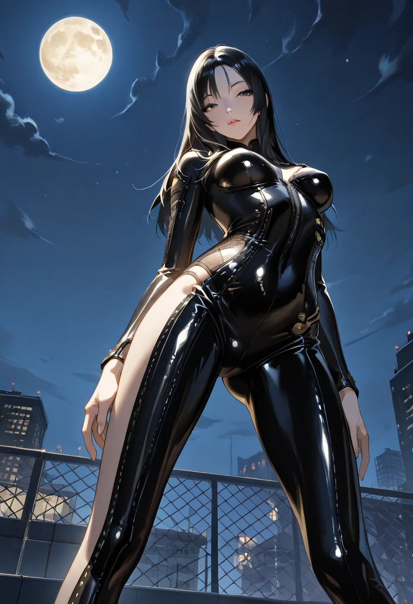 edgABT_woman, ,edgABT_body, edgABT_(cosplay outfit), edgABT_face, latex cat suit, zip up, smile, string choker, cat ear, ((latex full bodysuit)), (from below:0.65), (exposing bare breasts:1.6), small breasts, ((detailed areolae)), detailed nipple, kneeling, posing for photo, spreading legs, thin legs, bokeh, depth of field, intricate detailed background, outdoor, sky scraper, (night:1.6), neon light, roof top, ((masterpiece)), best quality, absurdres, nsfw, photo-realistic, a beautiful Japanese woman, (perfect detailed face), detailed eyes, detailed mouth, detailed pale skin, black hair, fascinating, seductive, alluring, mature face, bangs,