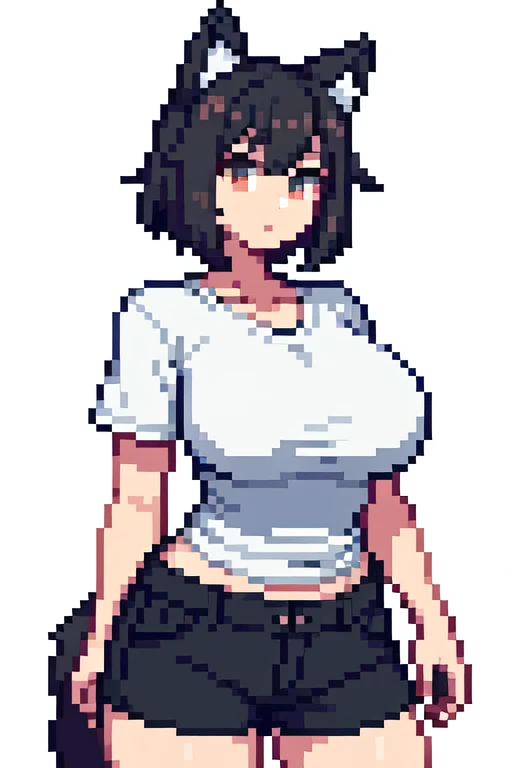 ((best quality)), ((masterpiece)), (detailed)),Cute Girl,Short Brown Hair,Purple Eyes,Heart shaped pupils,Cute smile,Red Blush,big breasts,showed under ,bare thick thighs,cute skirt,Glowing purple eyes,cute pose,hand beneath breasts,purple background,heart shaped pupils