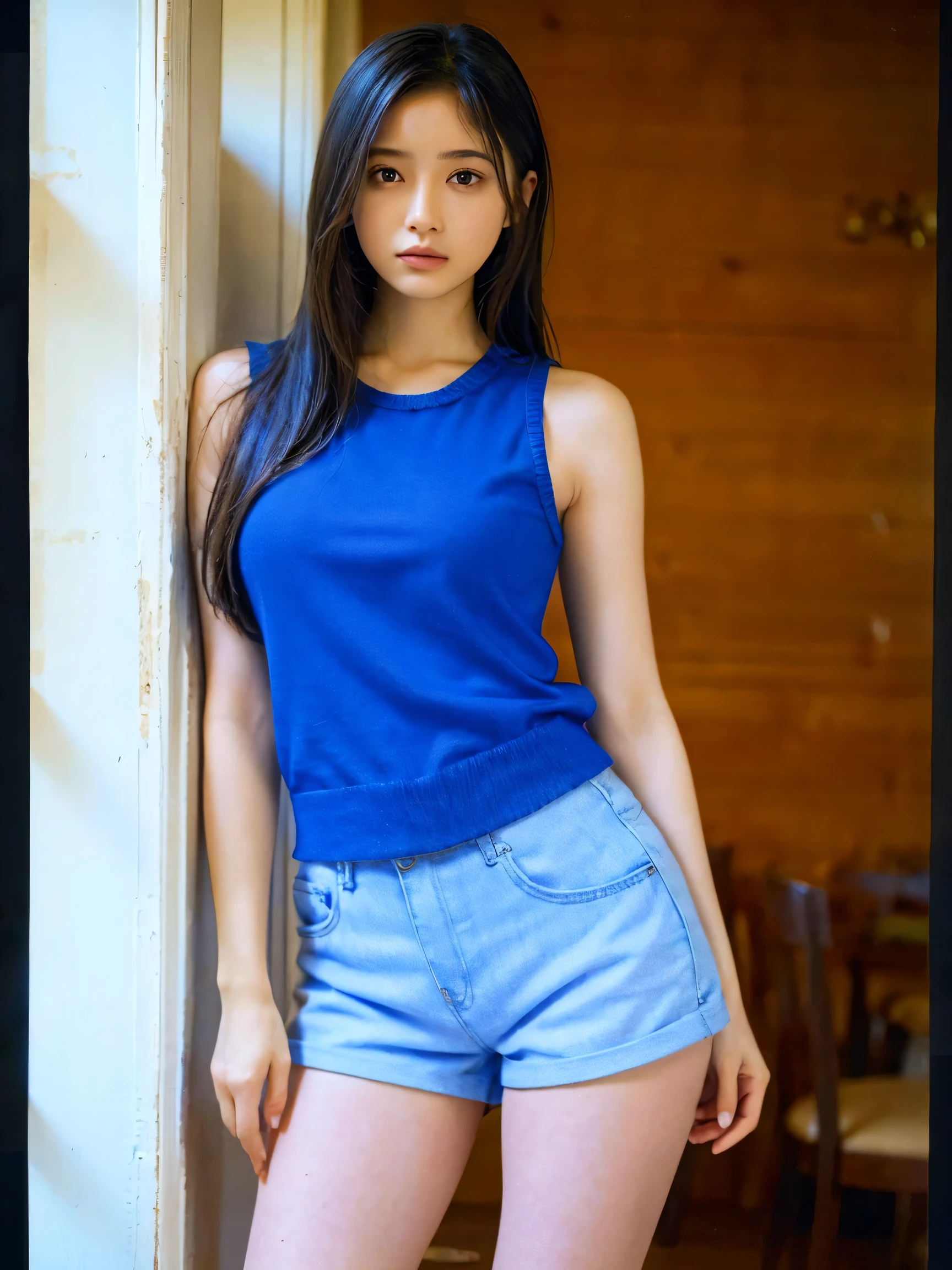 1 girl, solo, nsfw, (8k, RAW photo, best quality, masterpiece:1.2), (realistic, photo-realistic:1.4), (extremely detailed CG unity 8k wallpaper), ultra-high res, (from below:1.4), long hair, (short dress:1.2), slim, beautiful leg, perfect skin, Asian, standing