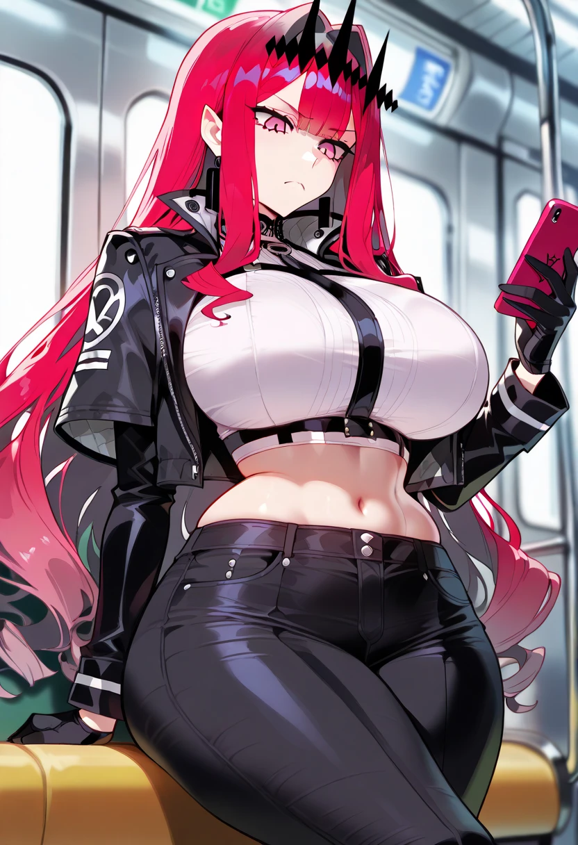 (((masterpiece))), 4k res, highly detailed, (((extremely detailed eyes))), detailed background, cinematic lighting, crystal clear eyes, high quality, highres, ultra-detailed, 8k, best quality, 1girl, solo, shadow, backlighting, light particles, Thick Eyelashes, Wide Sleeve, thick thighs, (masterpiece:1.3), (the best quality:1.2), (super fine illustrations:1.2), (Masterpiece), high quality, high detail,(SOLO:1.4),((round image)),[(cyberpunk:1):5], cyberpunk, whole body, 1girl, kamisato ayaka, smile, blush, closed mouth, cryokinesis, black gloves, thick, arms behind back, hands on hips, hands on own chest,