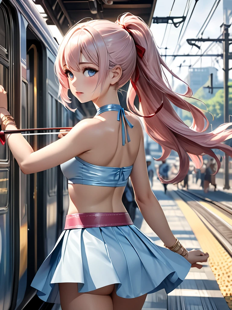 nicole demara, cowboy shot, tongue out, peace symbol, from side, city, anime source BREAK