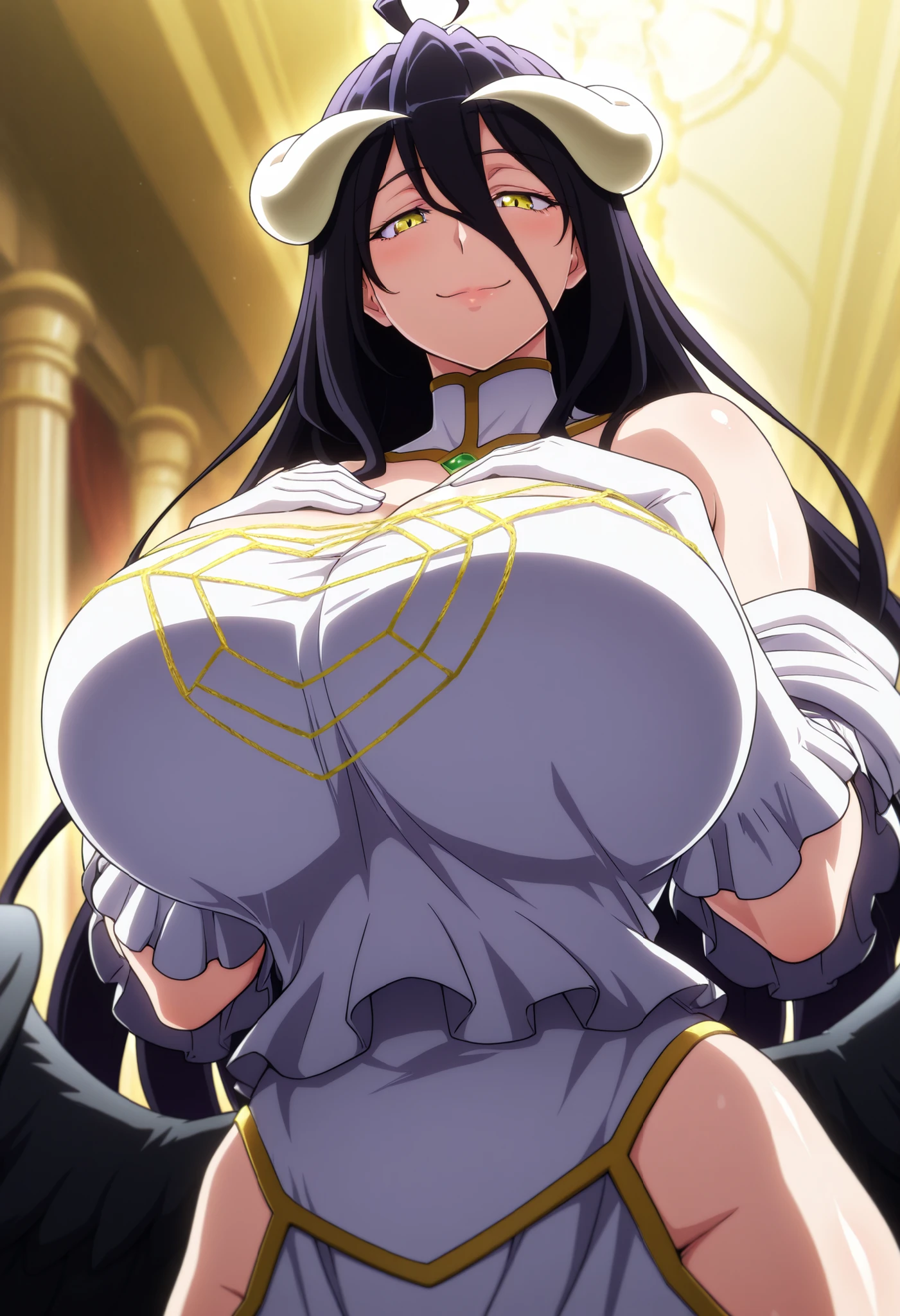 score_9, score_8_up, score_7_up, source_anime, big breasts, outfit, 1 girl, pussy, deep vagina Grab, cum in mouth, Albedo (Overlord)