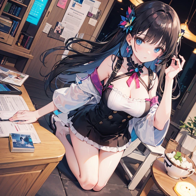 masterpiece, highest quality, High resolution, Smiling and smiling、Very detailed, Detailed Background, Cinema Lighting, One girl, cute, Medium chest, , Skirt Lift, View Viewer, sitting on a wooden chair with his legs crossed