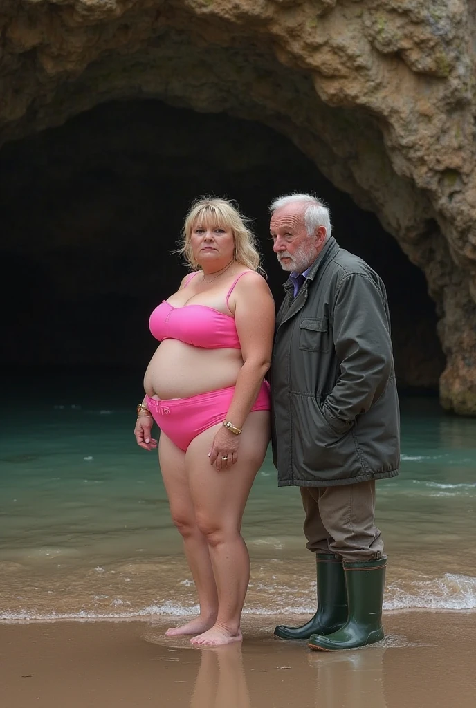 Arab ugly man sitting with a Pale skin woman at beach