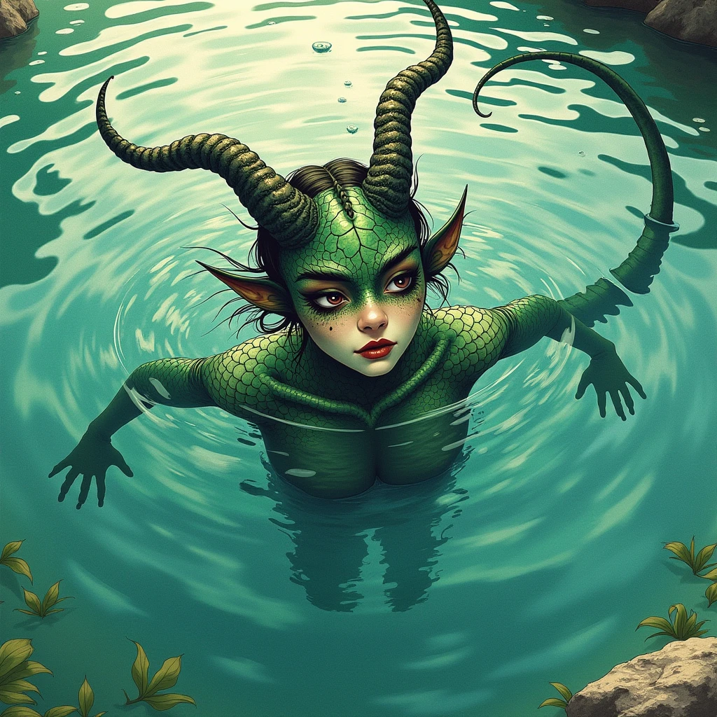 photorealistic digital art of a slime girl centaur in the jungle