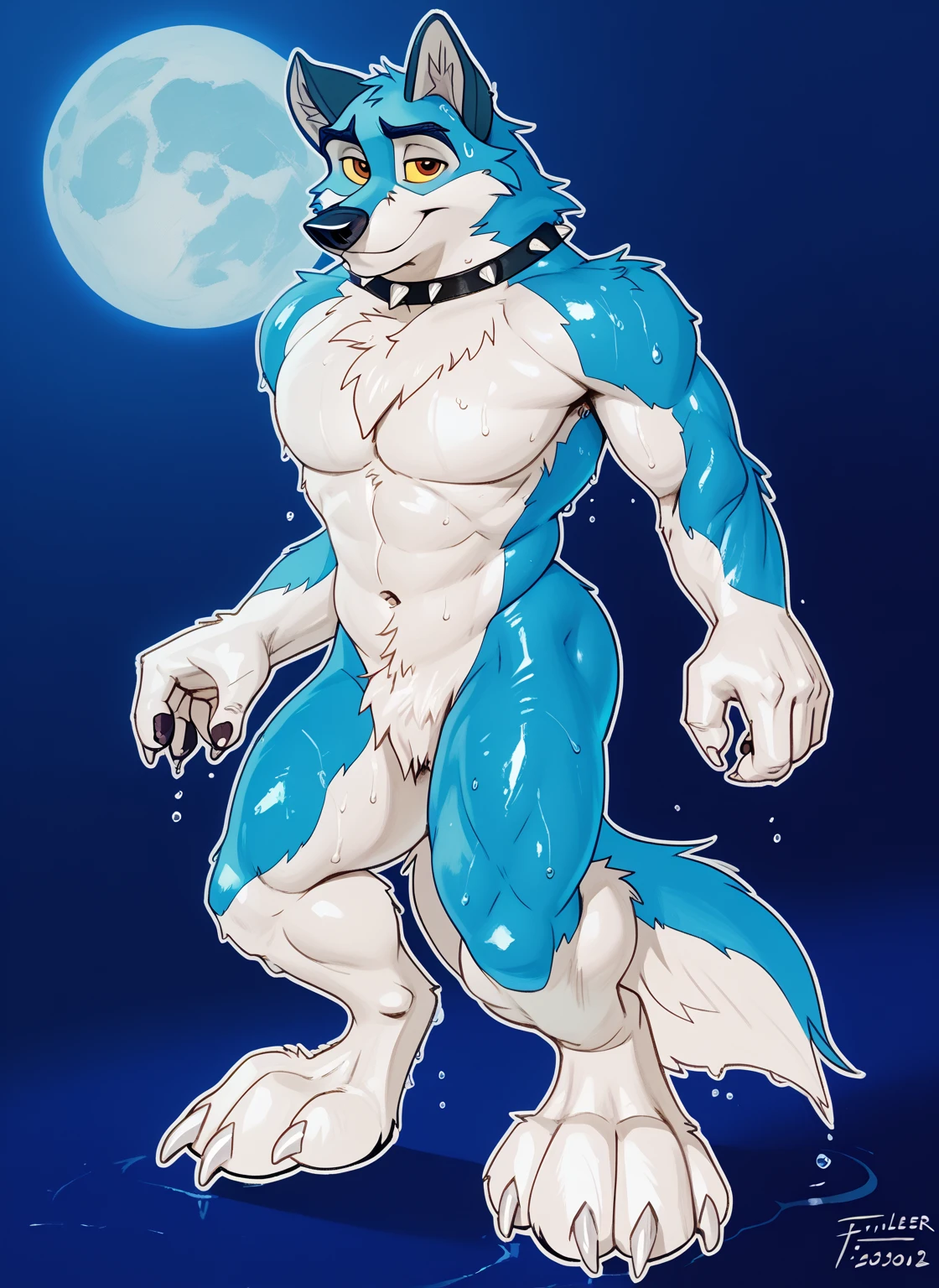 single body,Furry boy,furry,werecreature,canid,blue white colors