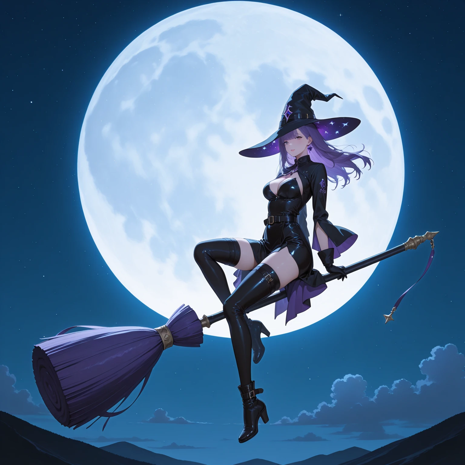 A sket-style witch with moon --auto --s2