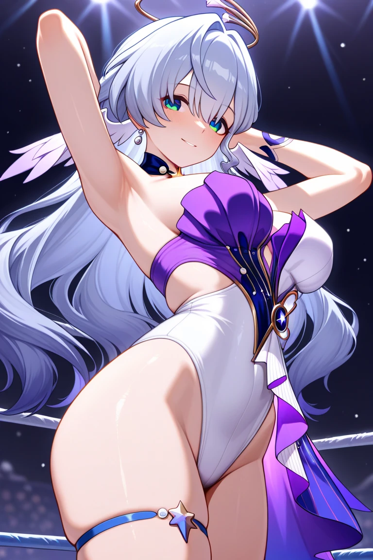 masterpiece, best quality, solo, stella unibell, navel, smile face, big breasts, skirt,
