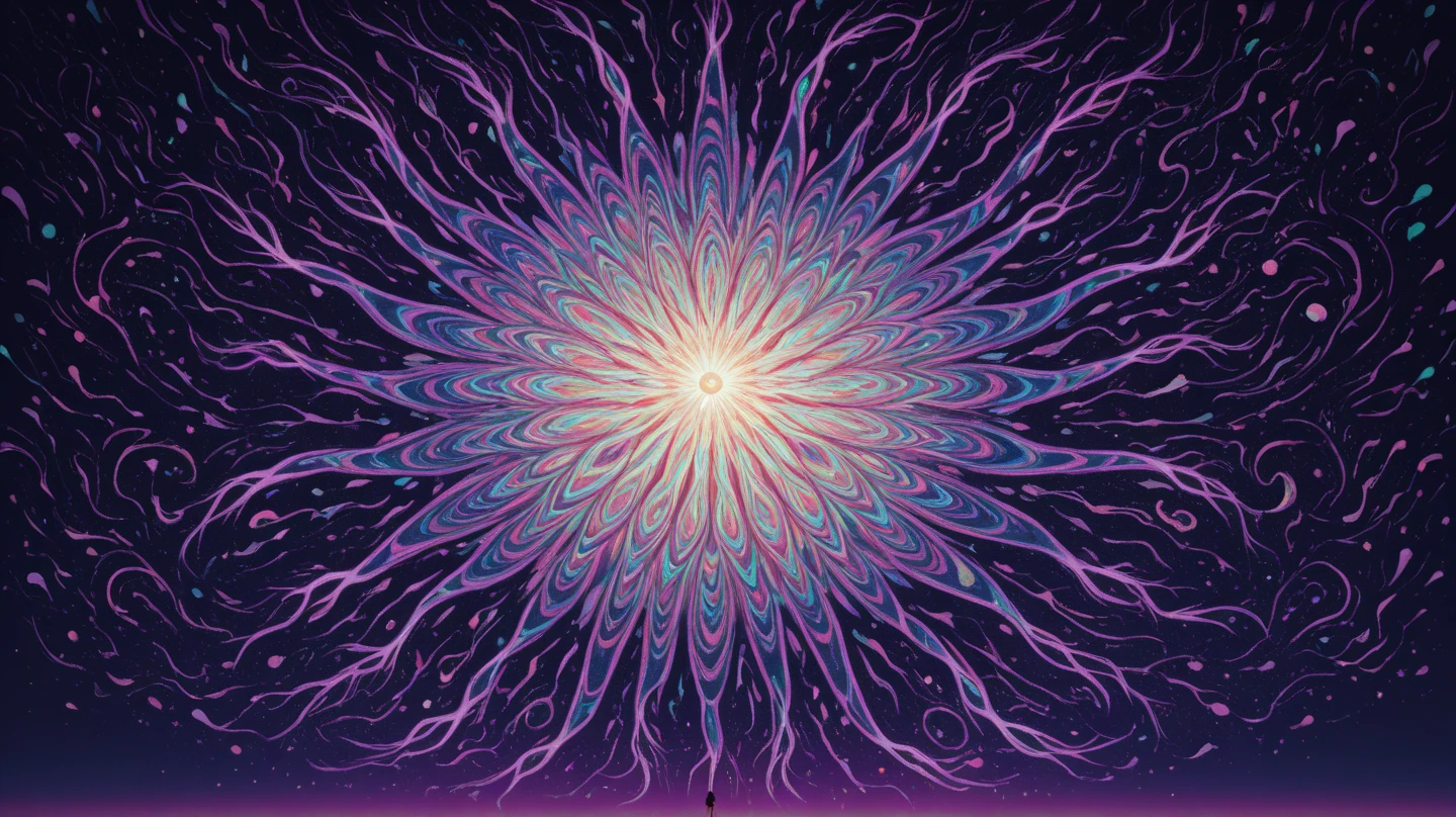 A cool banner like image for on facebook with like psychedelic space stuff and mushrooms and weird creatures pretty realistic but not too realistic and maybe kinda like a Haunted Forest with a Ghostspider