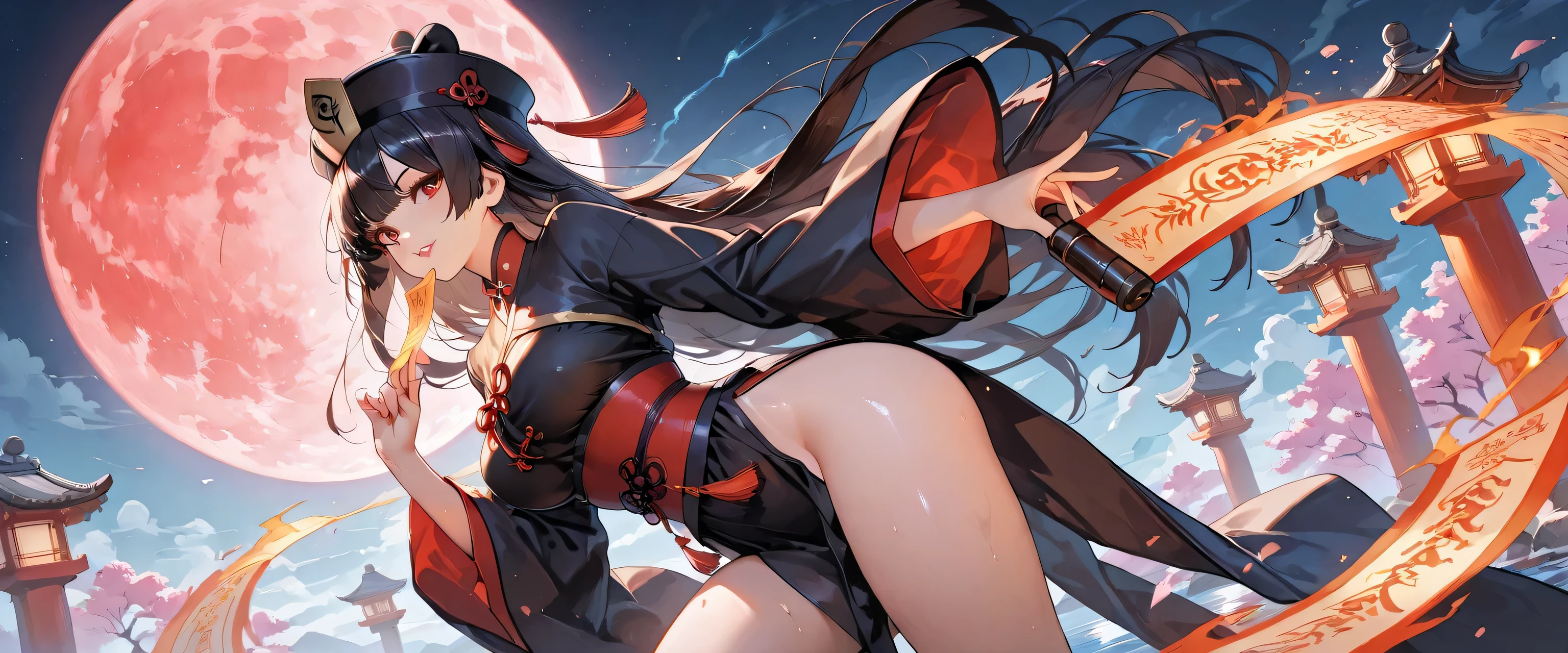 anime artwork, score_9, score_8_up, score_7_up, score_6_up, score_5_up, score_4_up,sparkle \(honkai: star rail\),1girl, twintails, black hair, medium breasts, red eyes, red eyeshadow, fox mask ,
, , , , she is 24 years old, , ,horny, , , , style_3, ,,, floox style, black background,, standing, dutch angle, from below, ass, visible panties, ass,, , , heavenly ass, deep skin, 