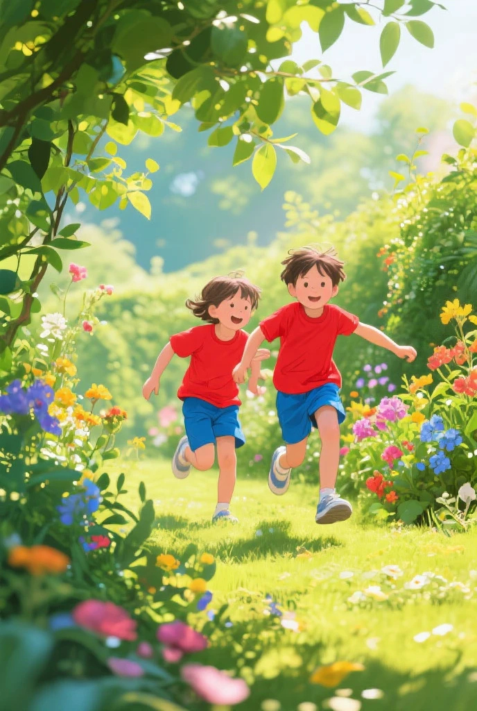 a boy is running towards the girl
